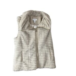 Calvin Klein Vest Womens M Tan Faux Fur‎ High Neck Full Zip Lined Soft Old Money